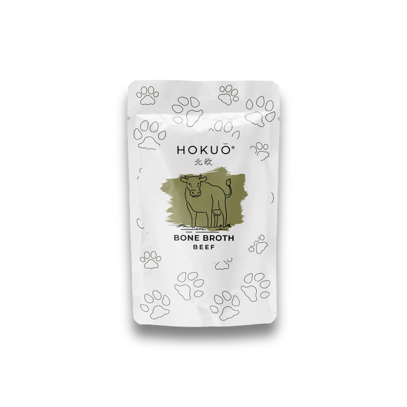 Hokuō bone broth med smak av storfe i hvit pose
