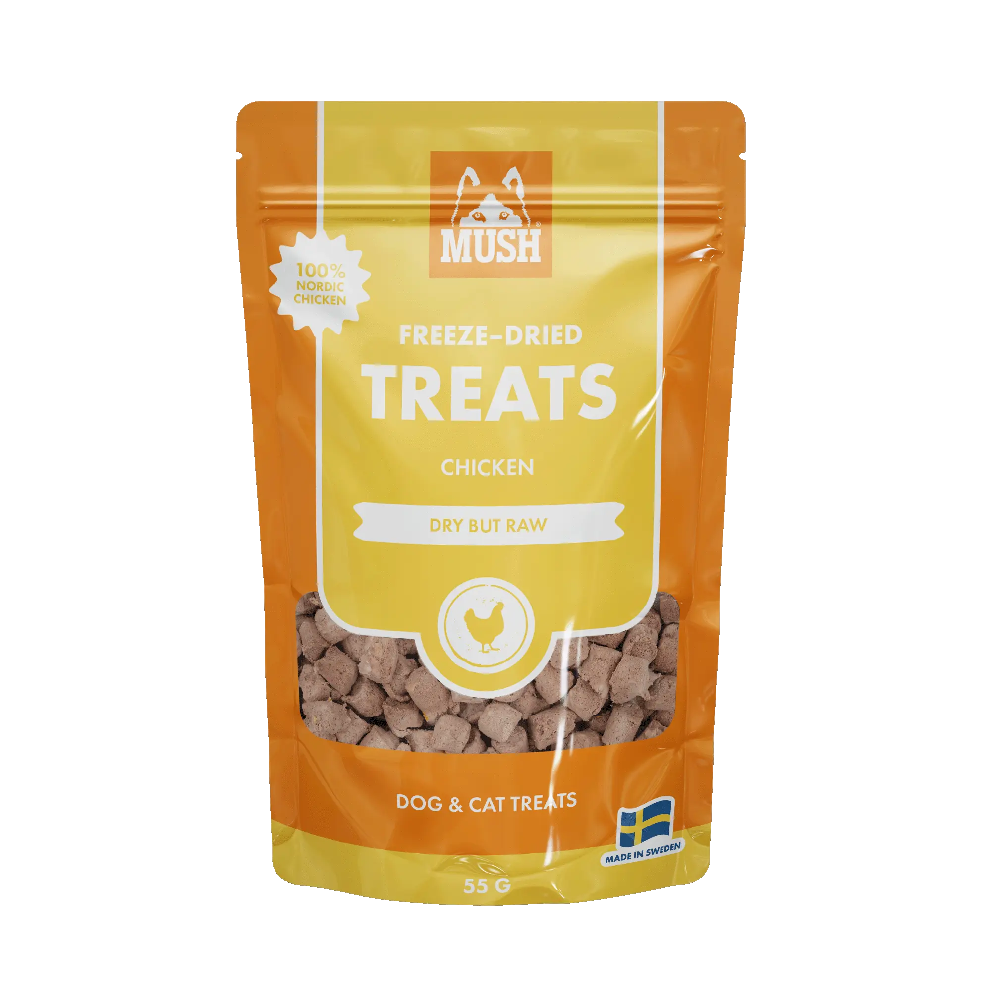 MUSH Treats Frysetørket Kylling – Naturlige godbiter for hund og katt 🐾  |  Pawesomeday.no