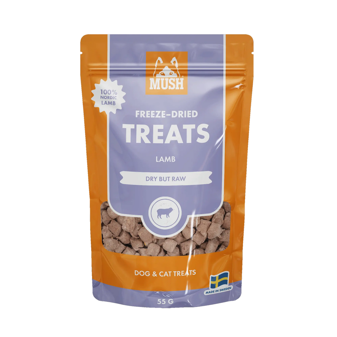 MUSH Treats Frysetørket Lam – Smakfulle og næringsrike godbiter for hund og katt 🐾  |  Pawesomeday.no