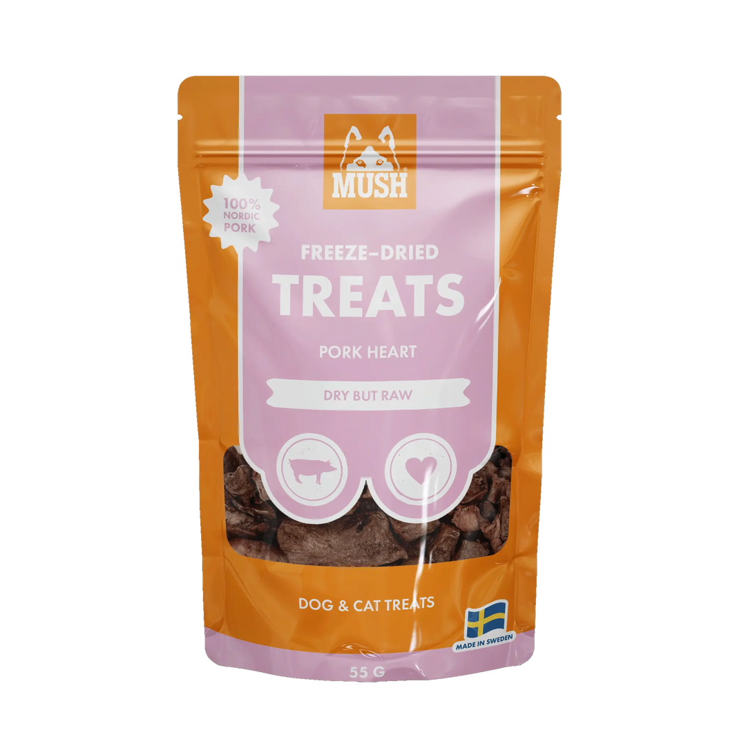MUSH Treats Frysetørket Svinehjerte – Naturlige godbiter for hund og katt 🐾  |  Pawesomeday.no