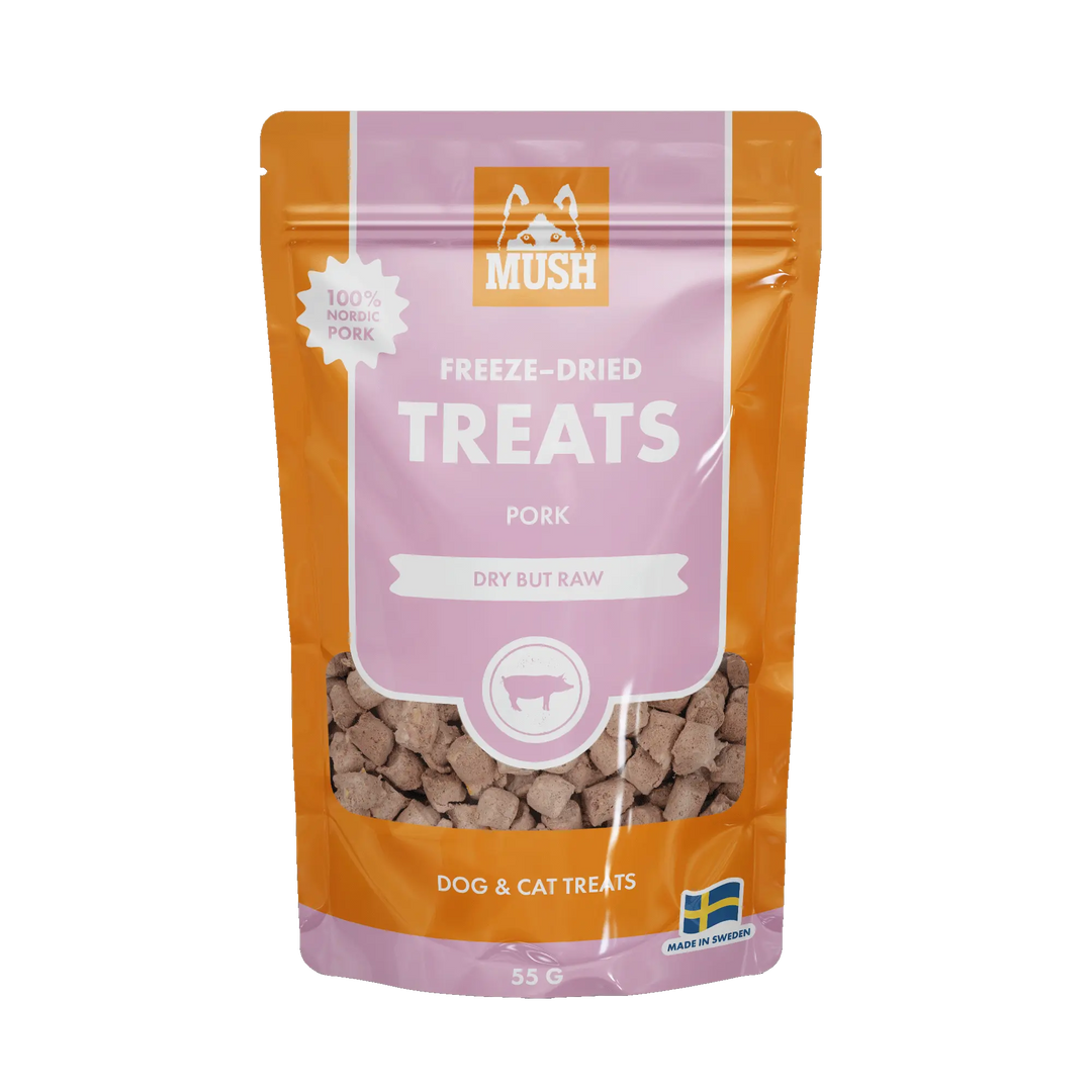 MUSH Treats Frysetørket Svin – Naturlige godbiter for hund og katt 🐾  |  Pawesomeday.no